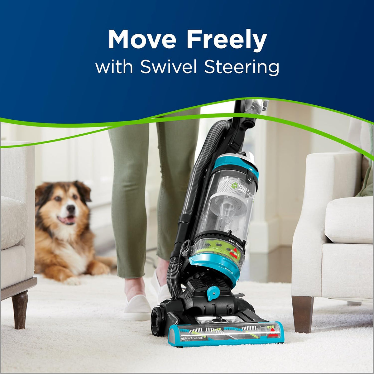 bissell 2254 cleanview swivel rewind pet upright bagless, close-up detail
