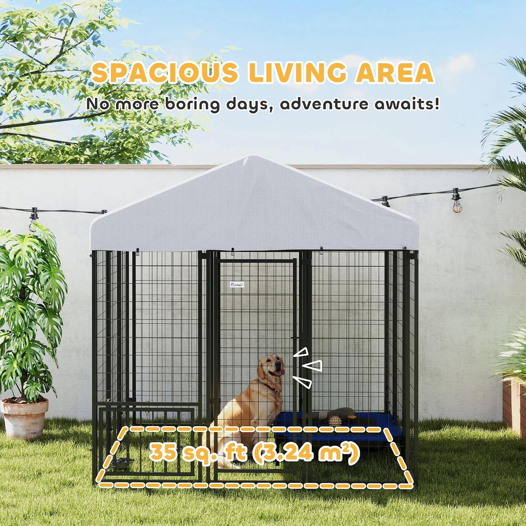 pawhut outdoor dog kennel with roof for s&m&l, close-up detail