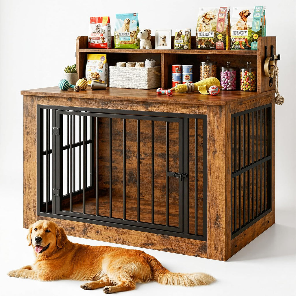 ironck dog crate furniture, 43.3 inches wooden large, main product view