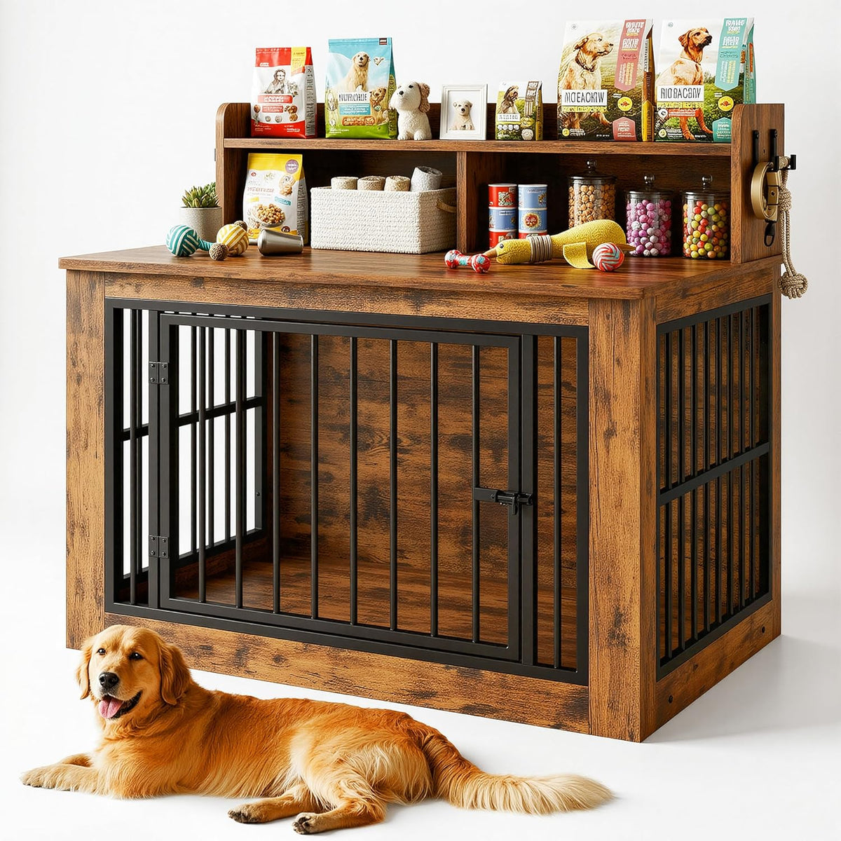 ironck dog crate furniture, 43.3 inches wooden large, main product view