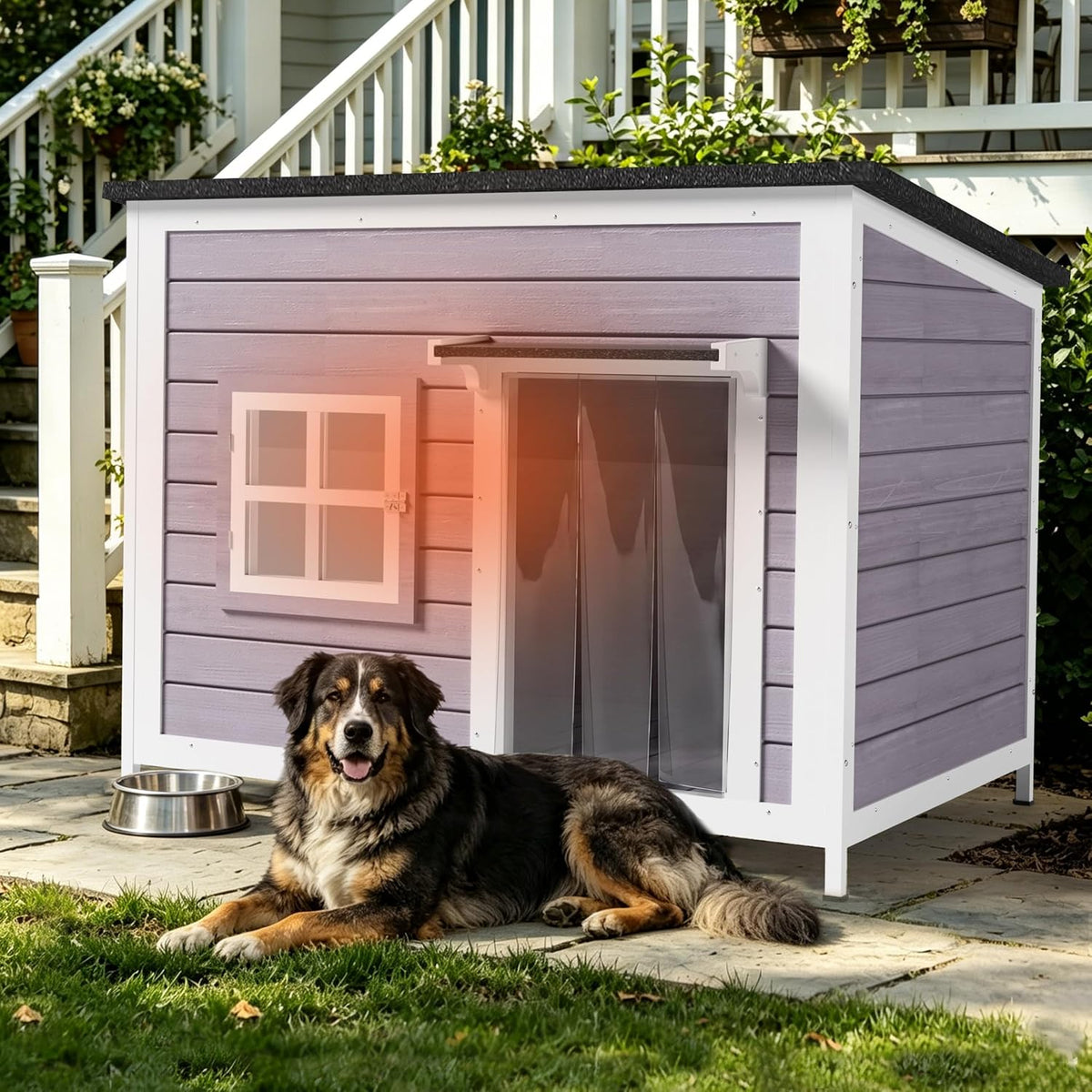 43" insulated large outdoor dog house, grey, main product view