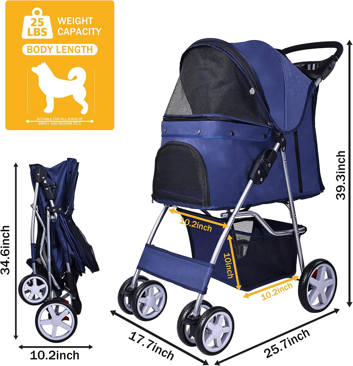 elevon pet stroller, 4 wheels multifunction dog cat, package contents
