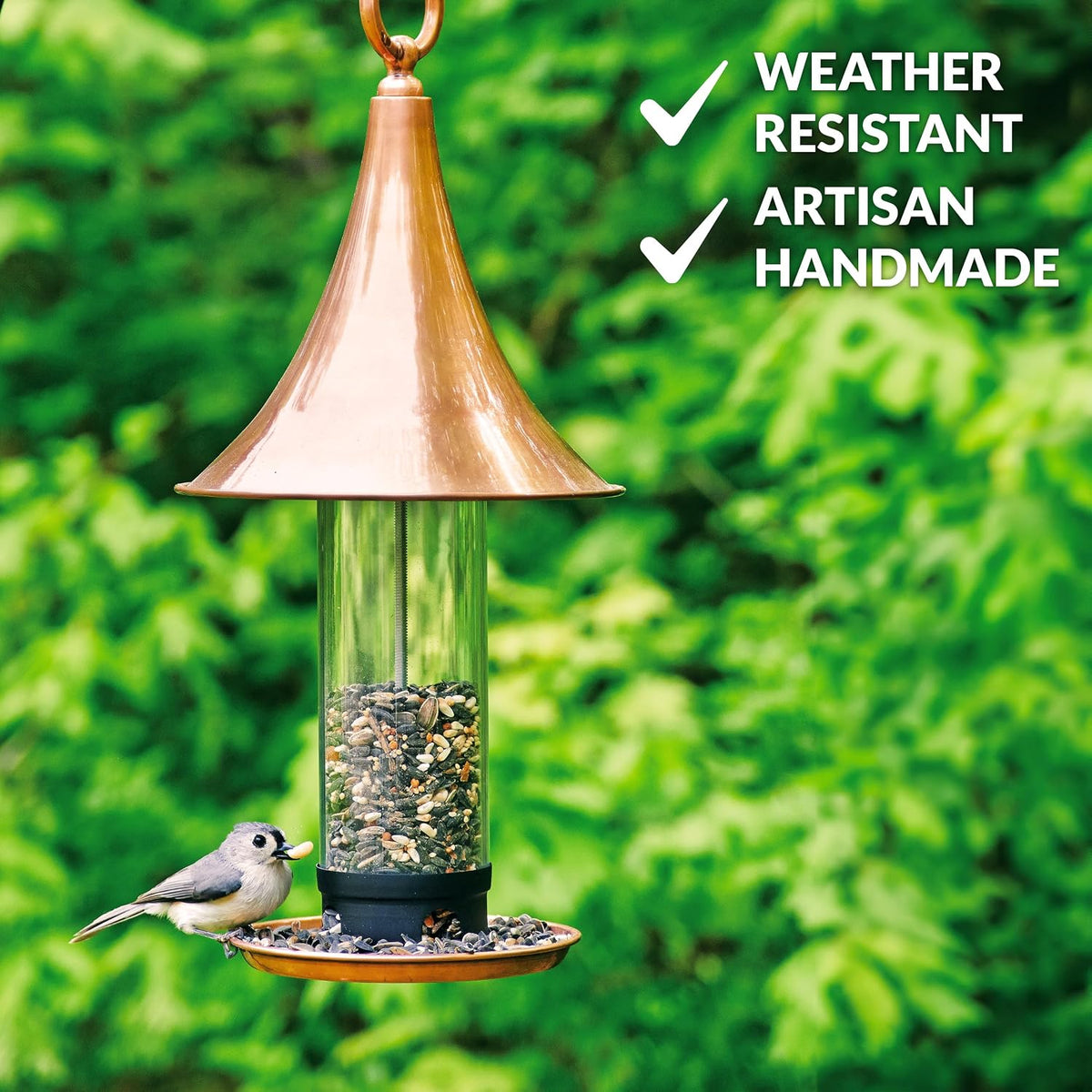 good directions t03p castella bird feeder, polished copper showing dimensions
