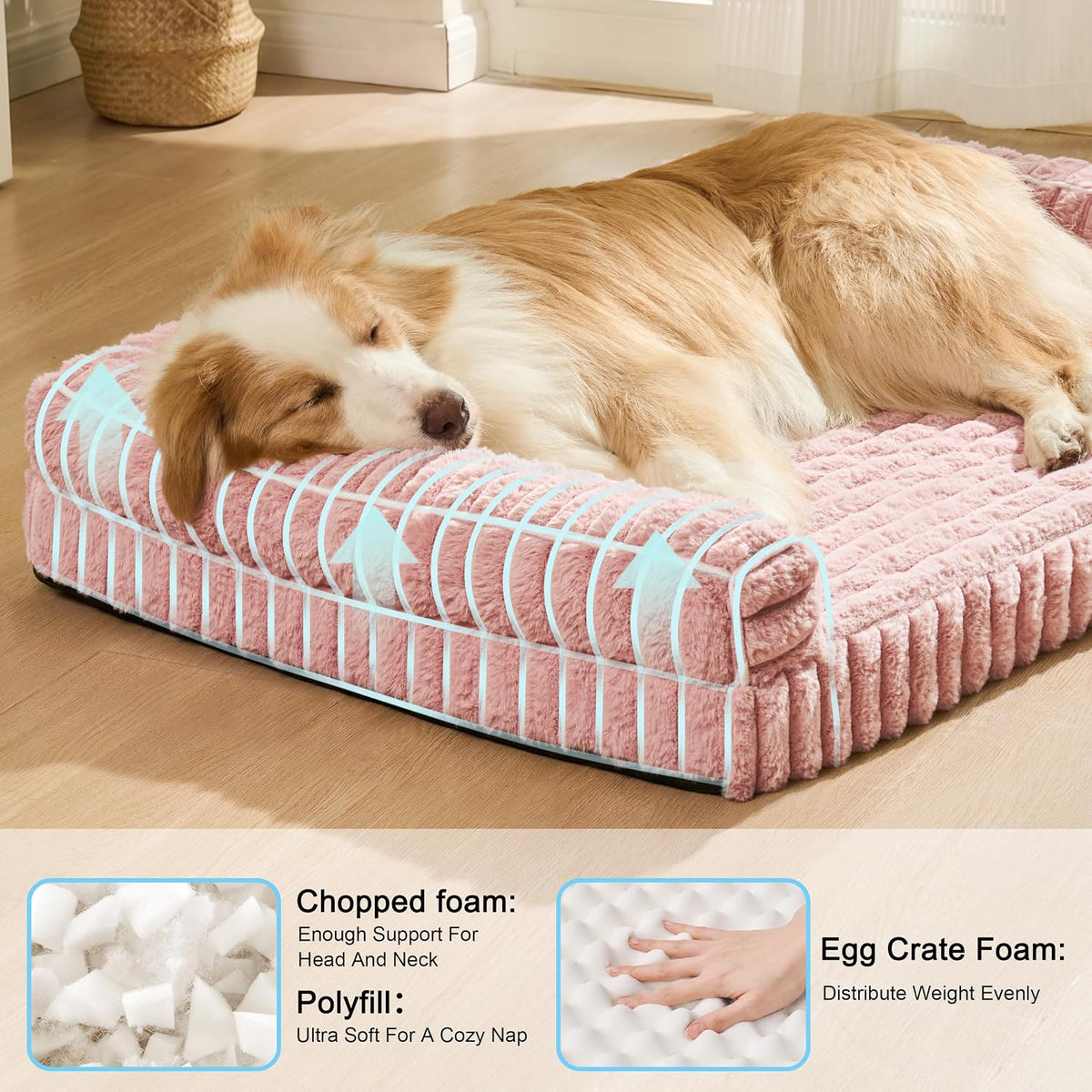 orthopedic medium dog bed furry pet bed, washable, close-up detail