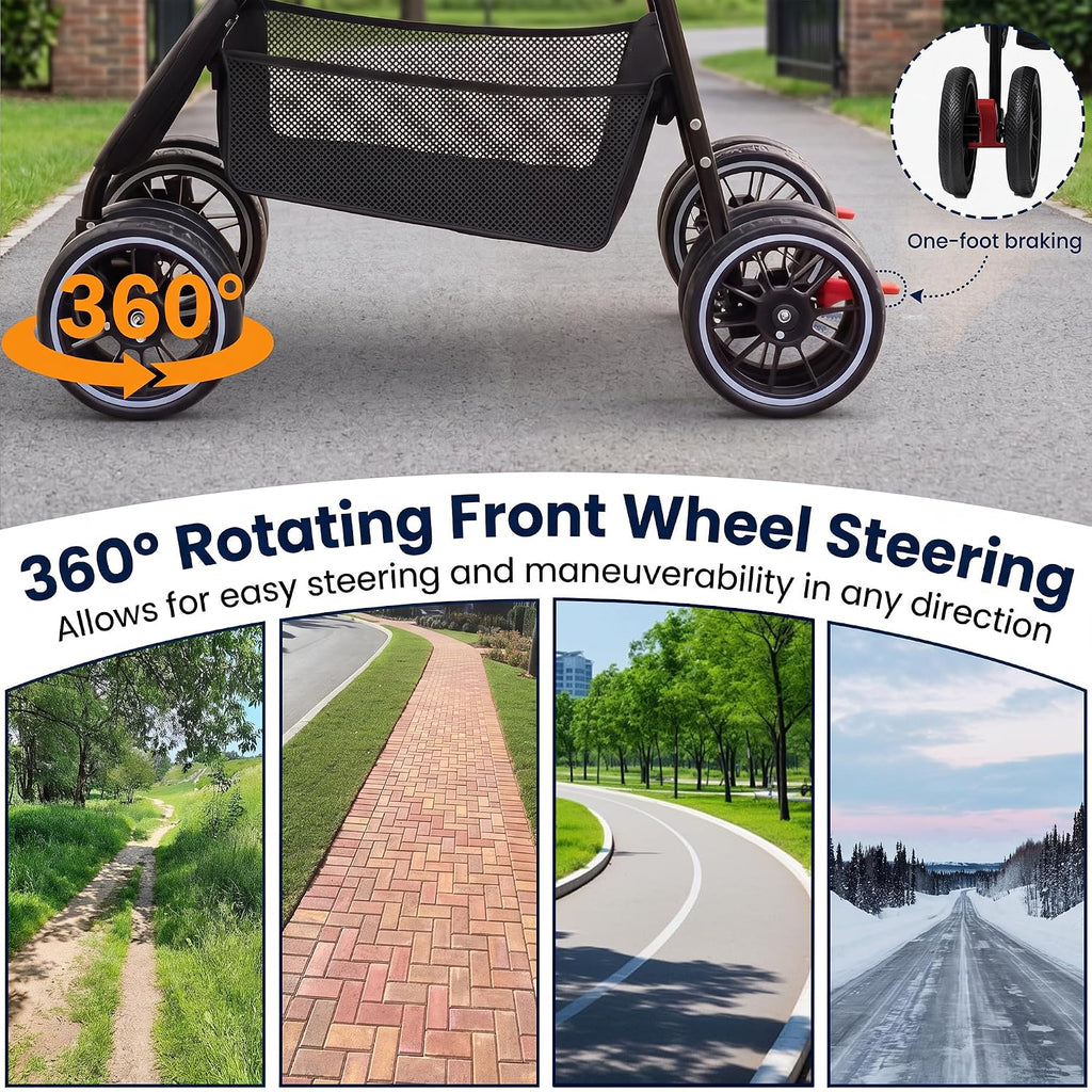 2-in-1 foldable pet stroller 4-wheel for small dogs showing dimensions