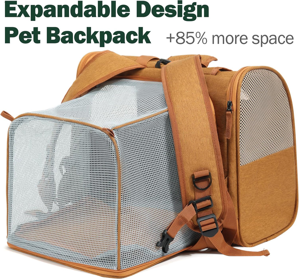 cat backpack expandable, cat carrier for travel & shown in use