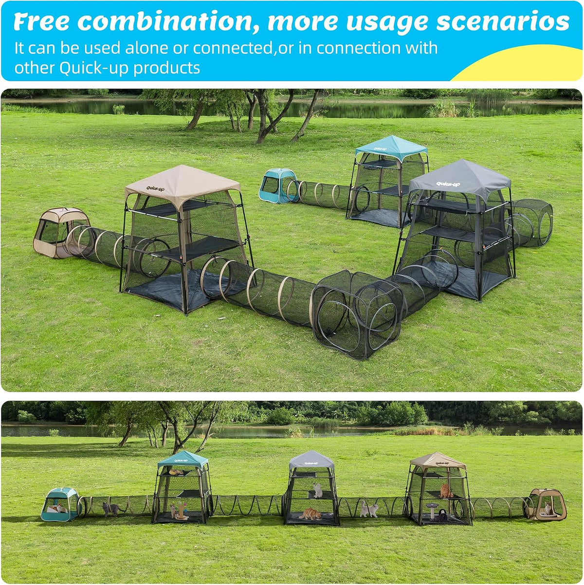 3 in 1 portable cat enclosures with tunnel, side view