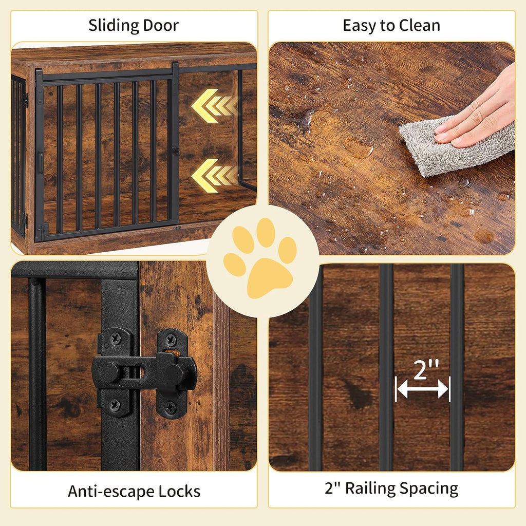 hzuaneri 77.6 in double dog crate furniture, dog showing dimensions