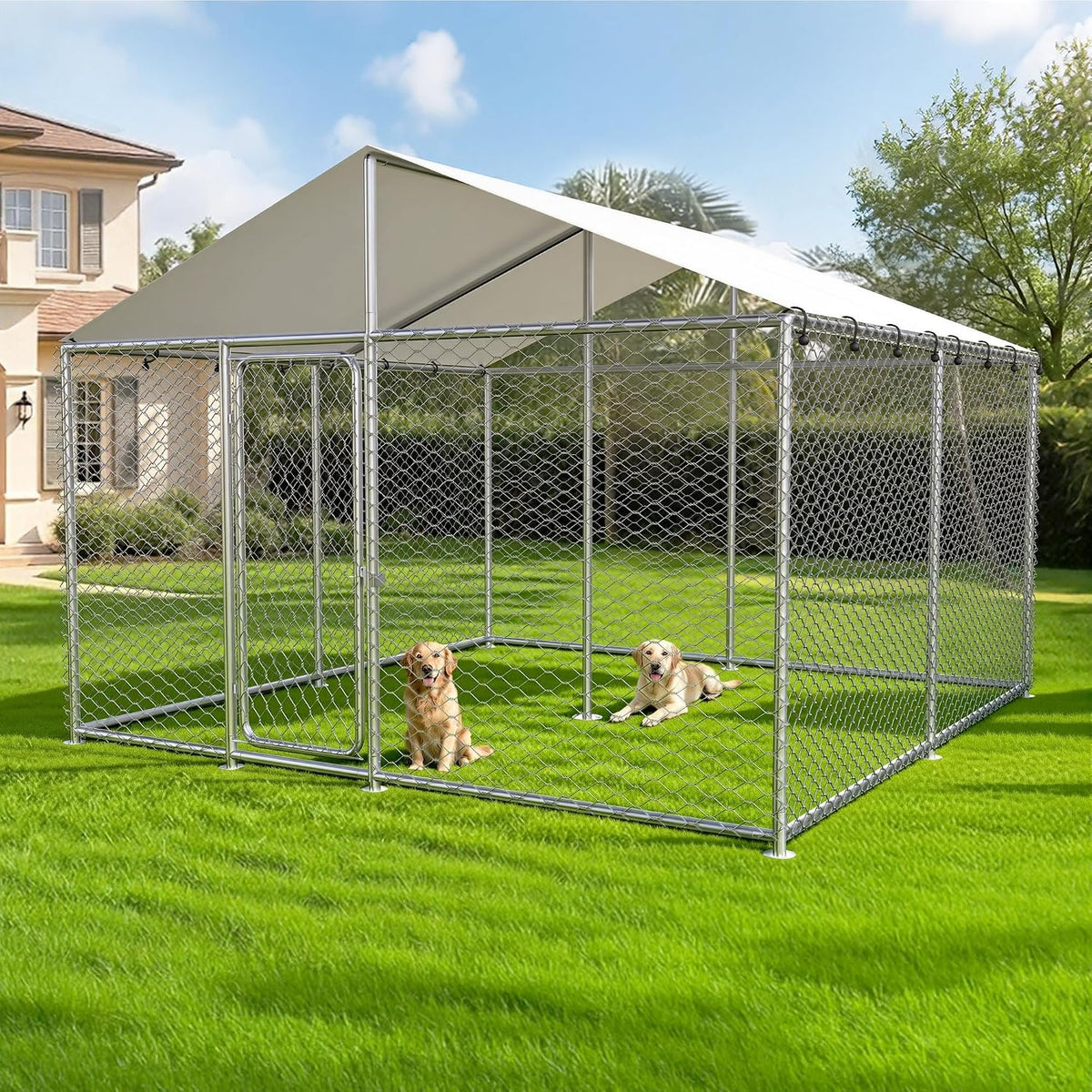 10x10x7.1 ft large outdoor dog kennel outside, heavy, main product view