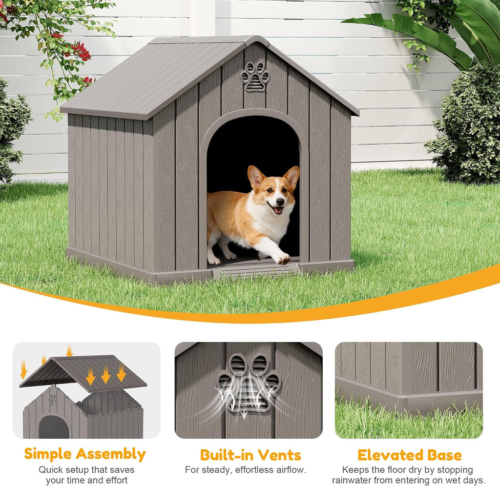 fancyango dog house for small dogs, 26.18''l×24.02''w×25.98''h, grey showing dimensions