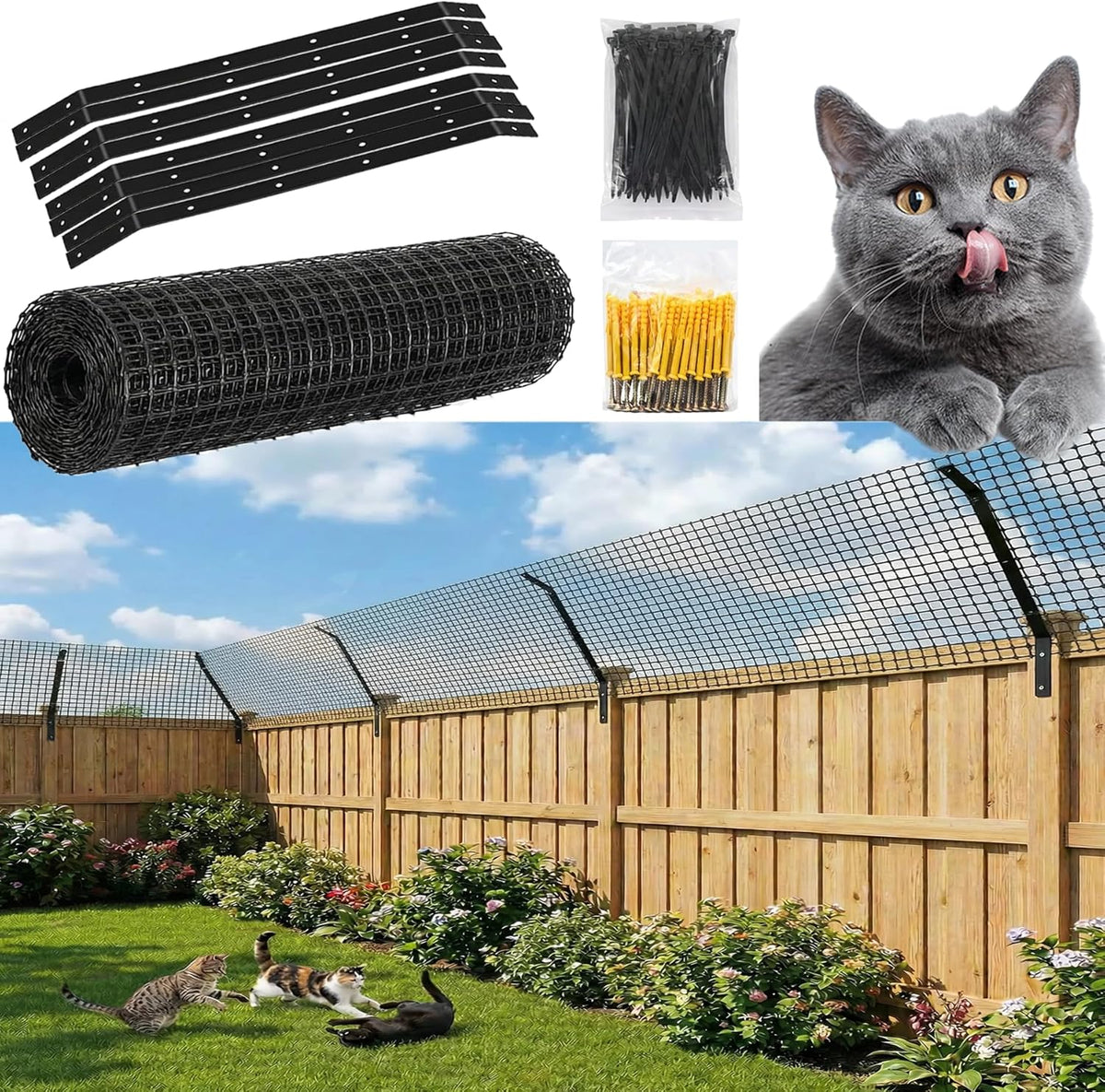 cat fence outdoor barrier 33ft with 8 kits, main product view