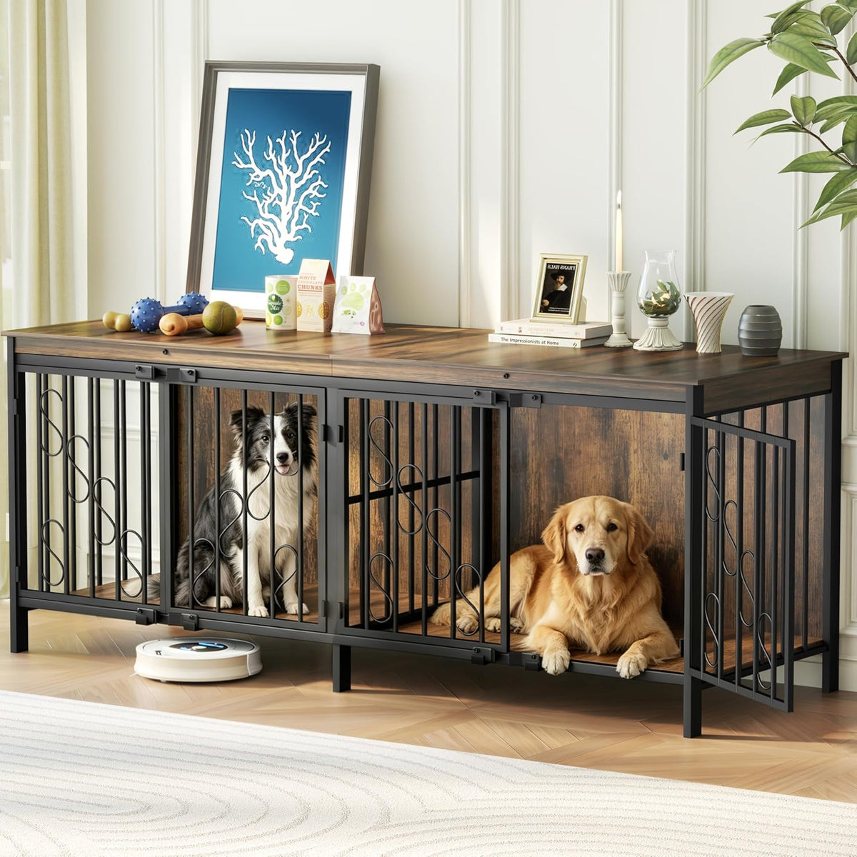 cozpaw 71" double dog crate with elevated legs, main product view
