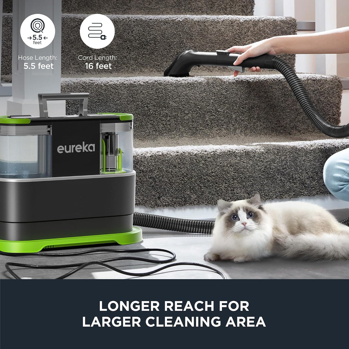 eureka portable carpet and upholstery cleaner, spot cleaner showing dimensions