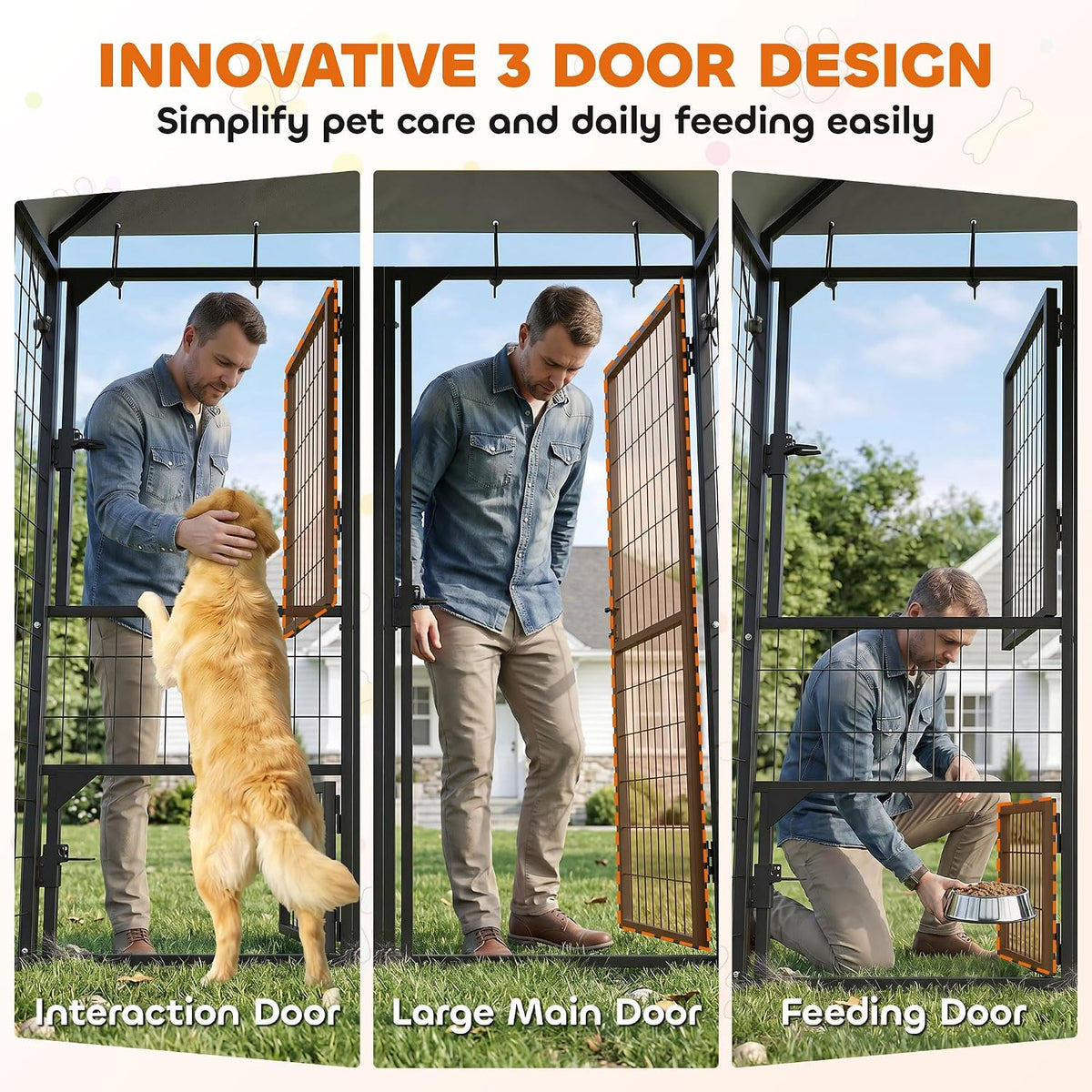 pawhut large dog kennel outdoor with roof for, close-up detail