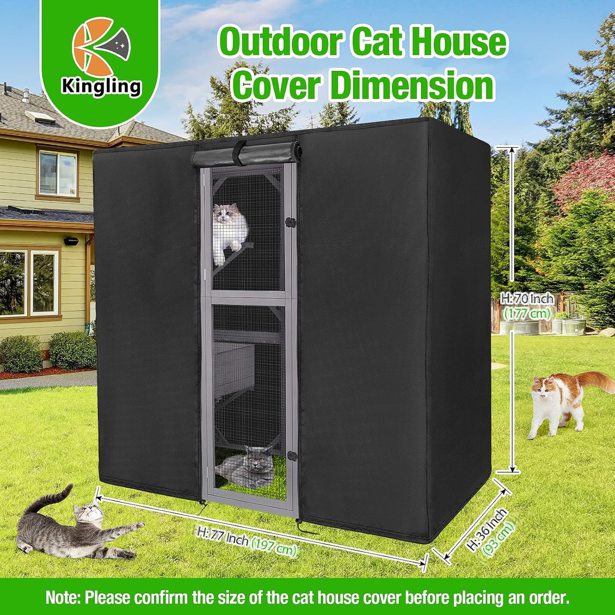 kingling outdoor cat house cover weatherproof 77 "l showing dimensions