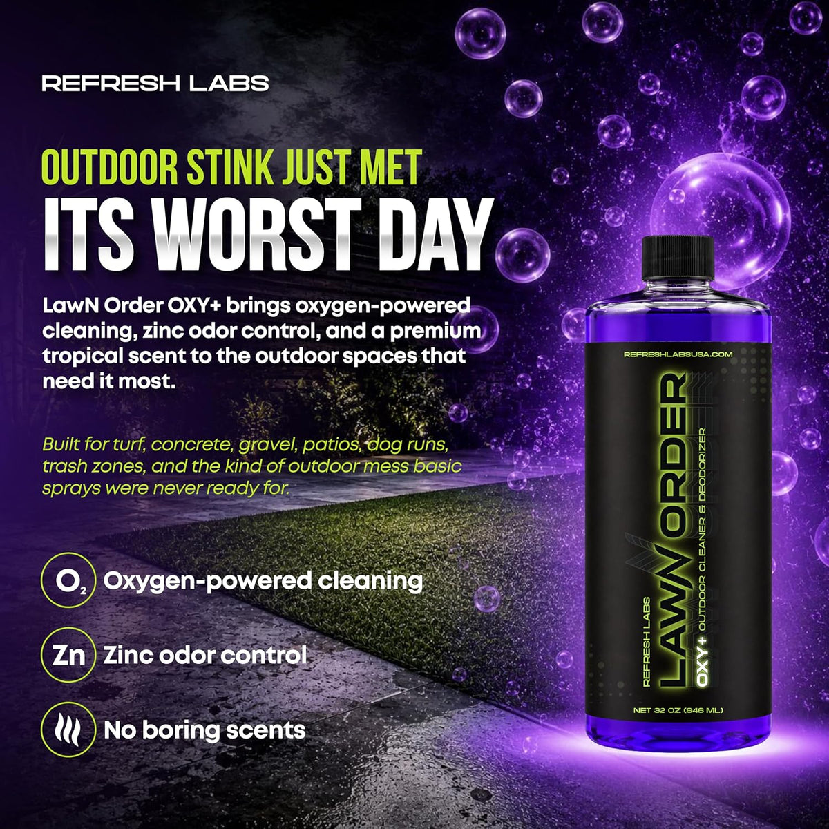 lawn order hydrogen peroxide outdoor turf cleaner & shown in use