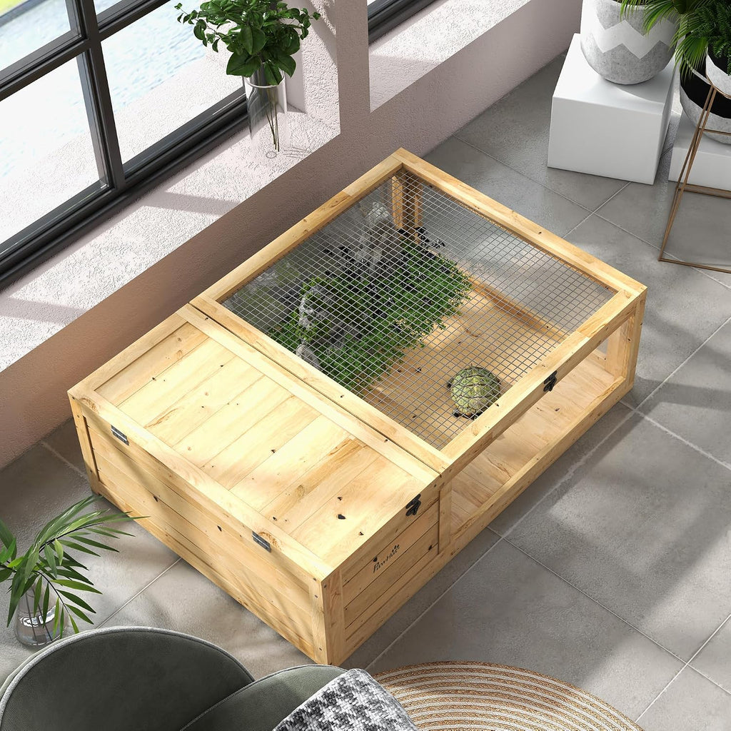 pawhut wooden tortoise house indoor turtle habitat enclosure, view 9
