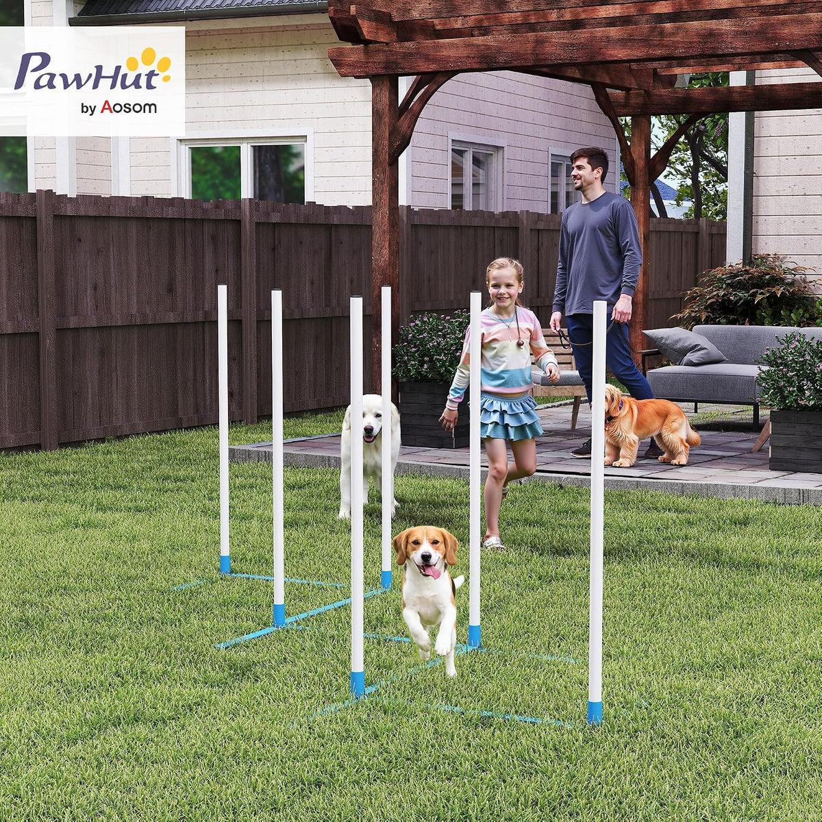 pawhut dog agility training equipment set with weave shown in use