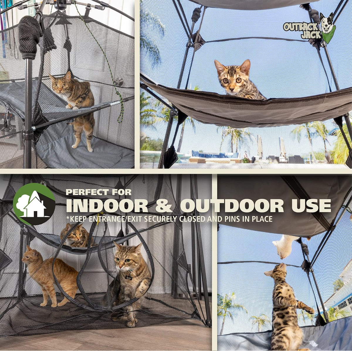 outback jack catio outdoor cat enclosure, portable play shown in use