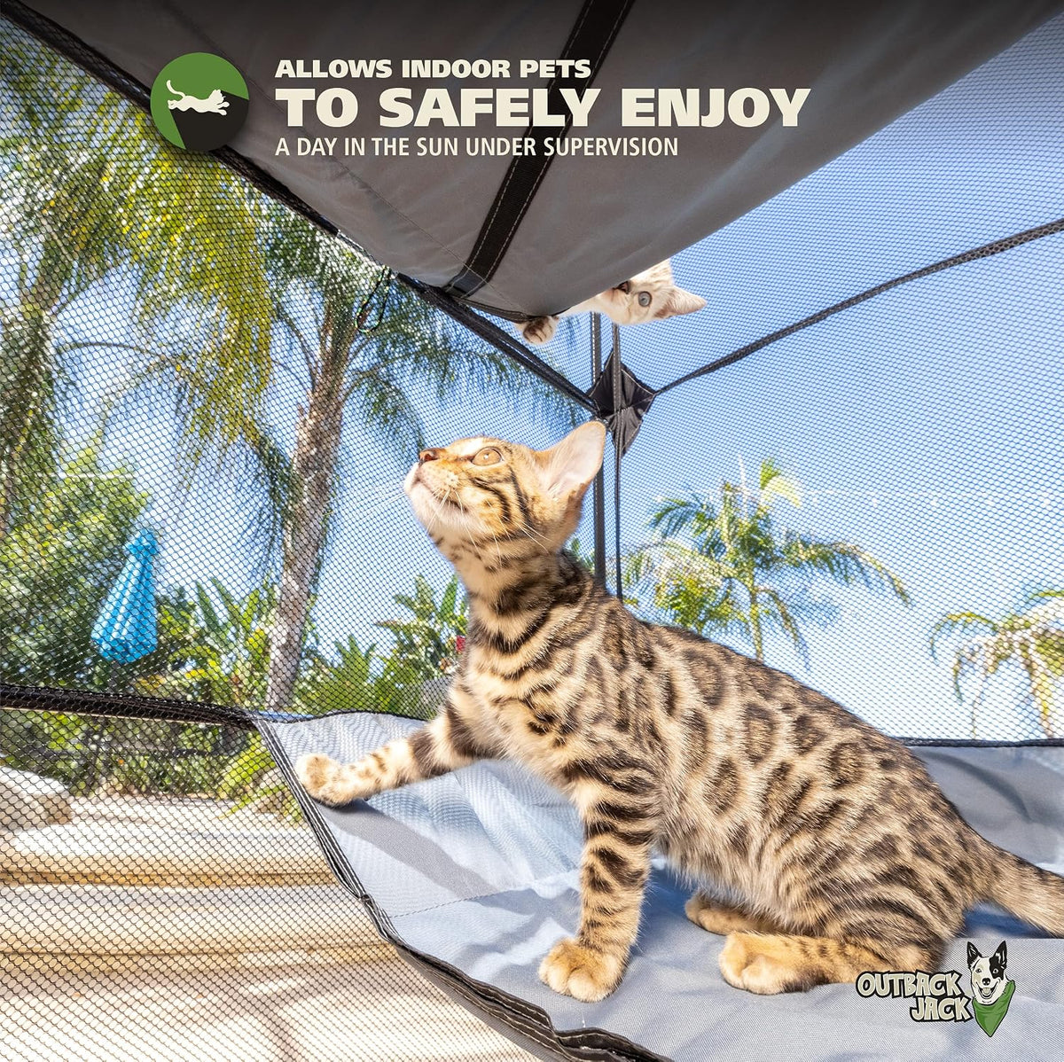 outback jack catio outdoor cat enclosure, portable play showing dimensions