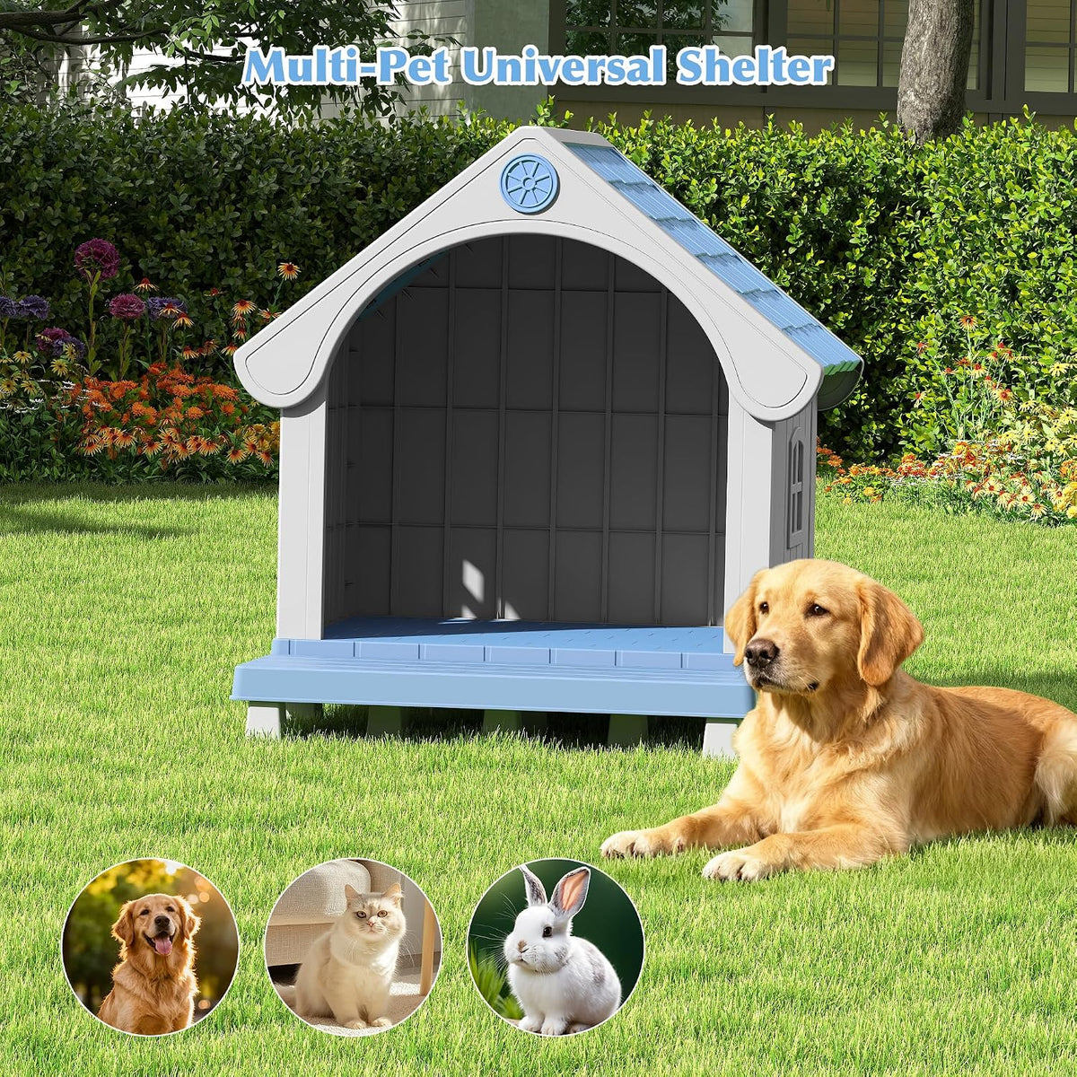 bifanuo dog house outdoor weatherproof with porch for, side view