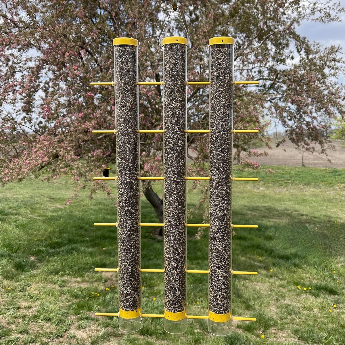 songbird essentials finches favorite yellow 3 tube thistle showing dimensions