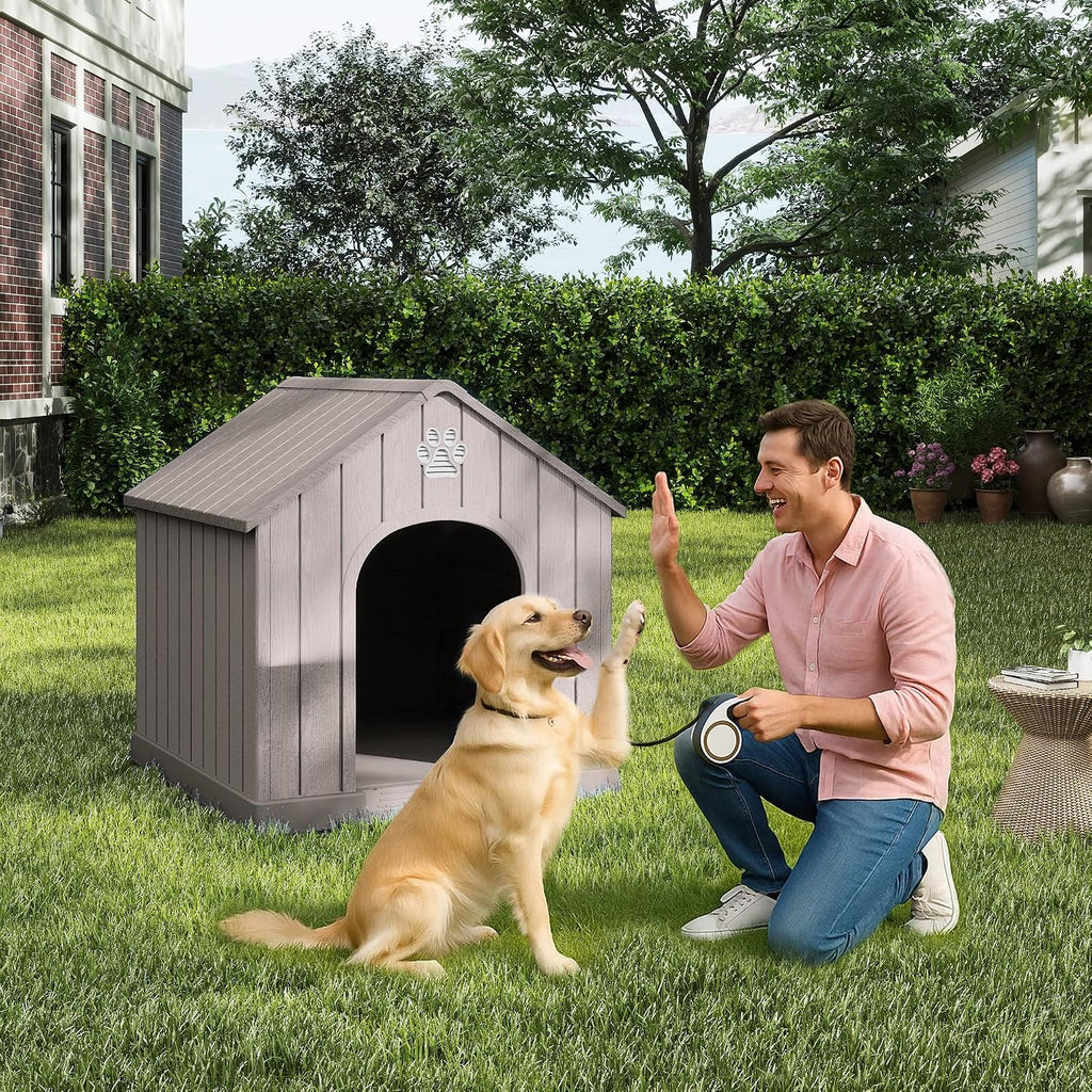 dog house outdoor weatherproof，waterproof resin outside dog house, close-up detail