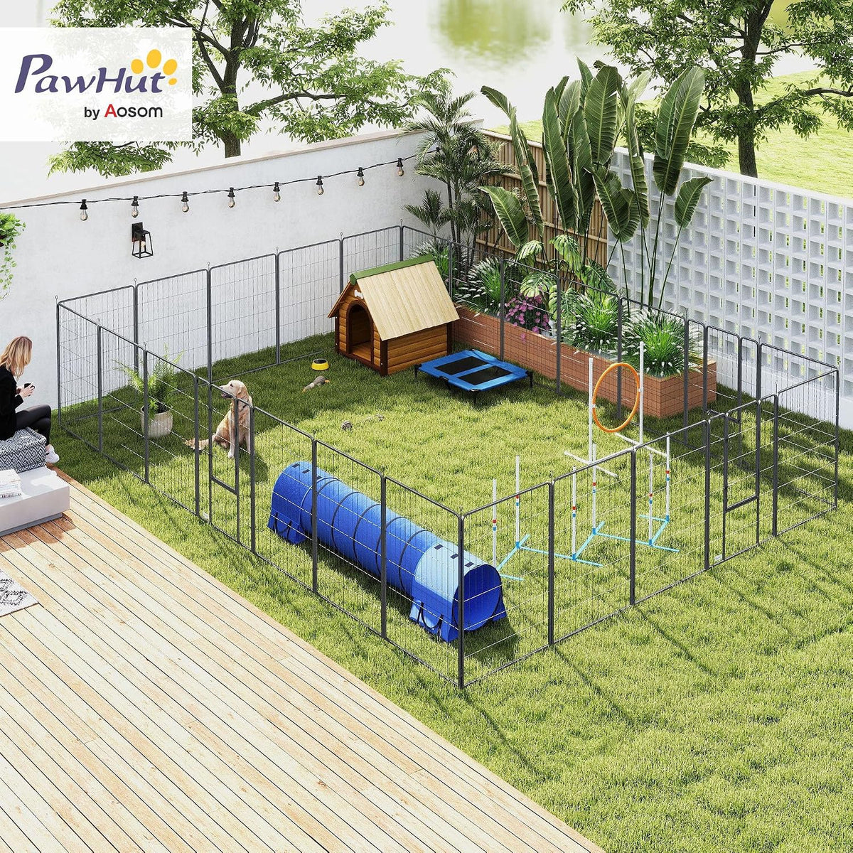 pawhut dog playpen with lockable door for large shown in use