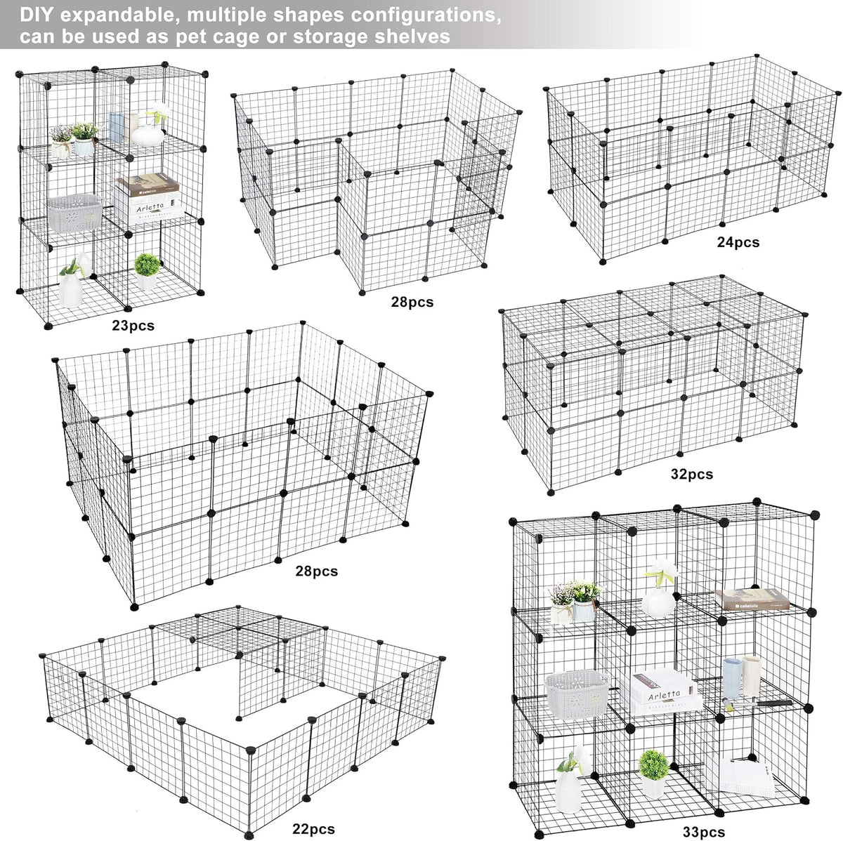 pet playpen, 36 panels indoor small animal cage, side view