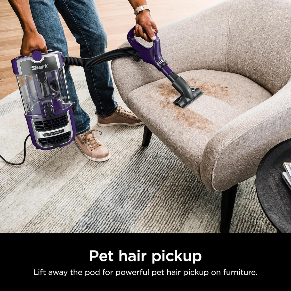 shark lift-away upright vacuum, powerfins, no hair wrap, close-up detail