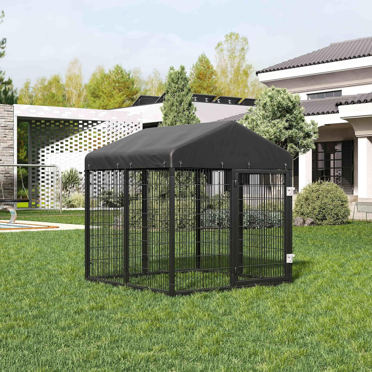 large outdoor dog enclosure,heavy duty dog cage with, side view